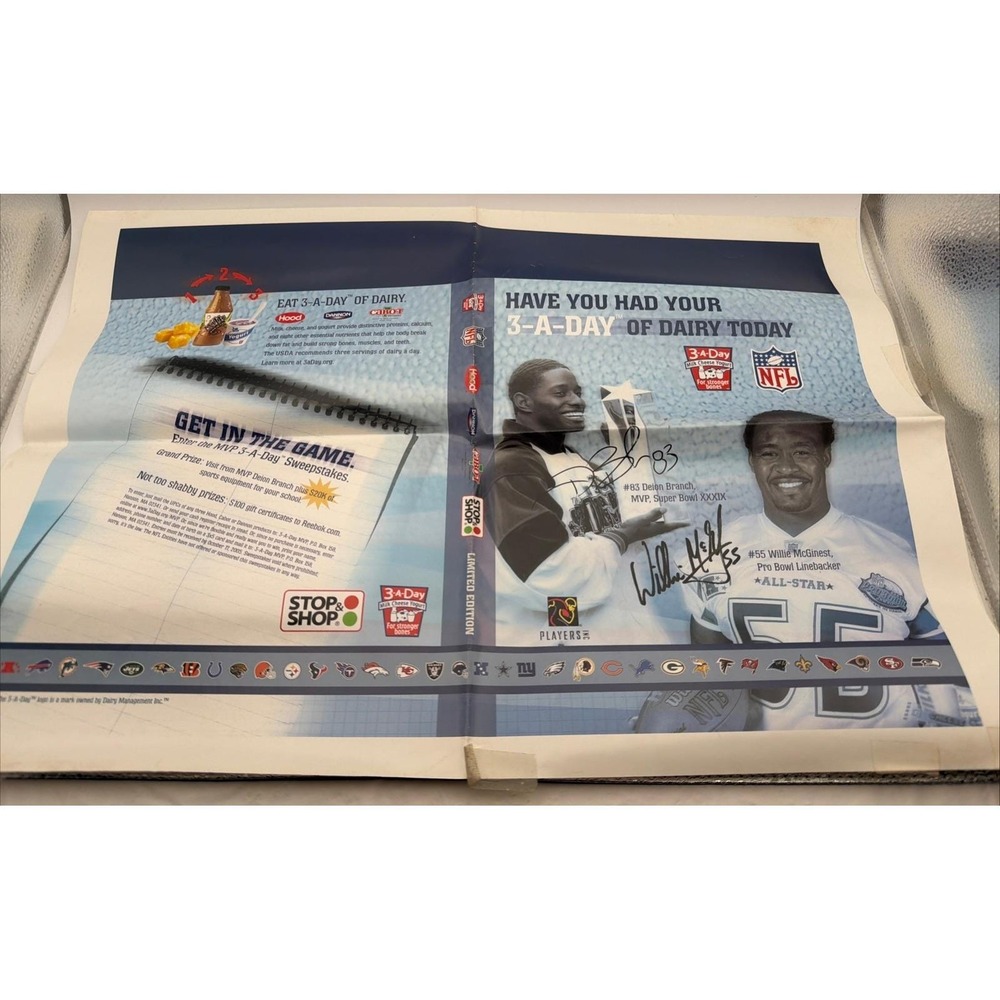 2005 NFL Deion Branch Willie McGinest Stop Shop 3-A-Day Dairy Promotional Poster